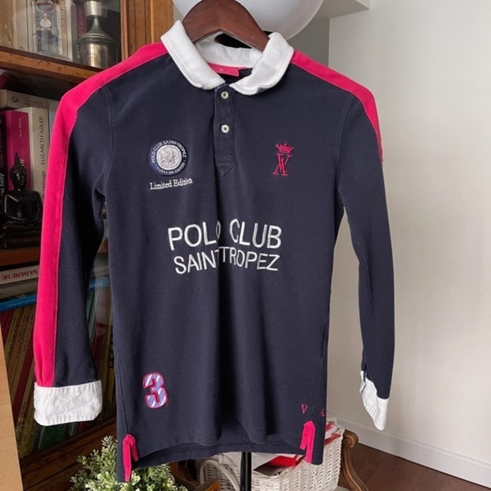 Polo shirt top XS Vicomte A long sleeves Collection Saint Tropez blue
